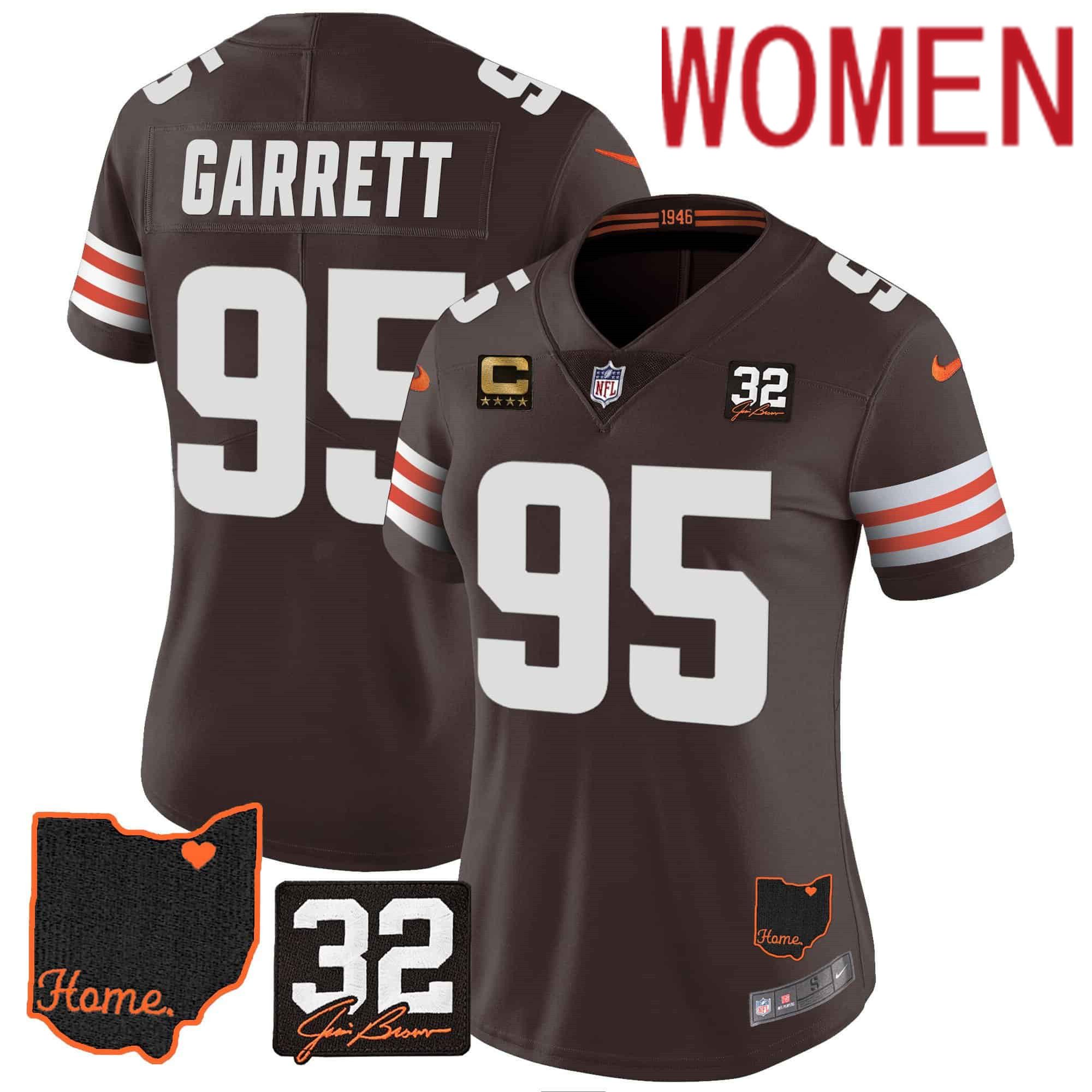 Women Cleveland Browns #95 Garrett Brown Memorial Home Patch 2024 Nike NFL Jersey style 1